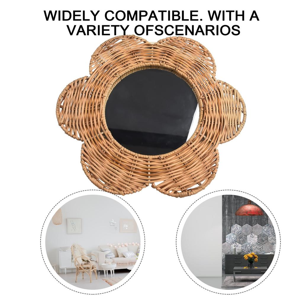 Bathroom Vanity Mirror Decorative Mirror Living Room Garden Dimensions 15cm Easy Wall Mounting Rustic Rattan Frame