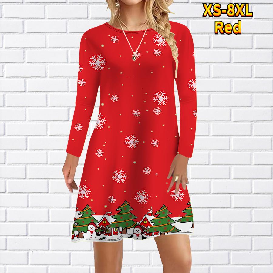 

Женское повседневное платье с принтом рождественского снеговика Платья для женщин с круглым вырезом и коротким рукавом Платье размера плюс L красный