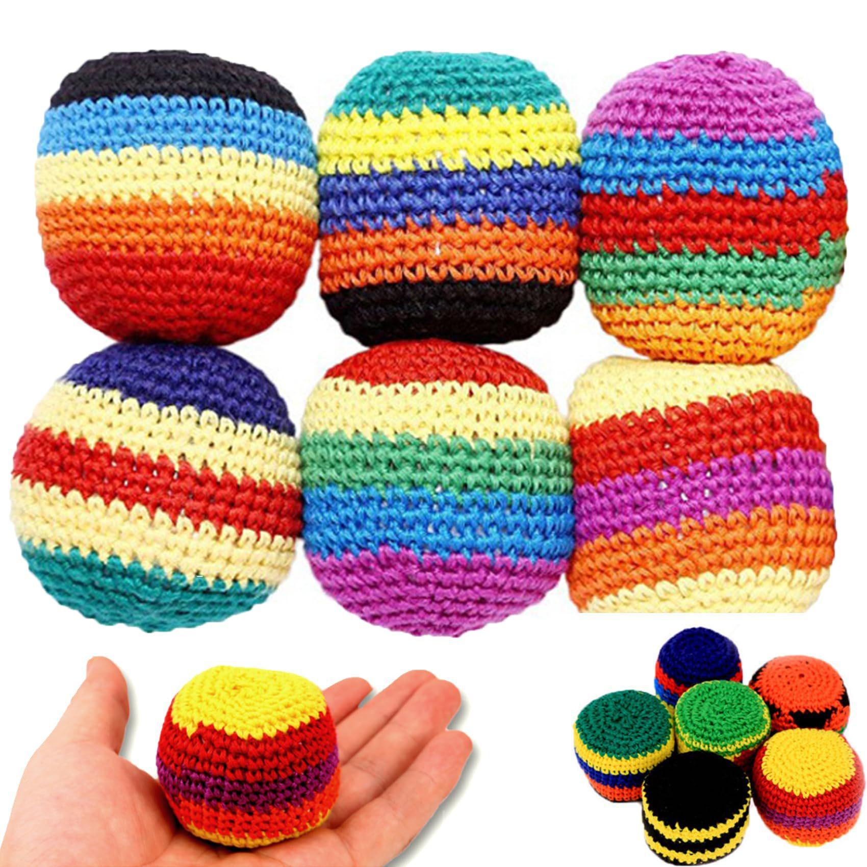 6pcs Hand Knitted Footbag Sack, Portable Woven Kick Sack Outdoor Leisure Game Toy