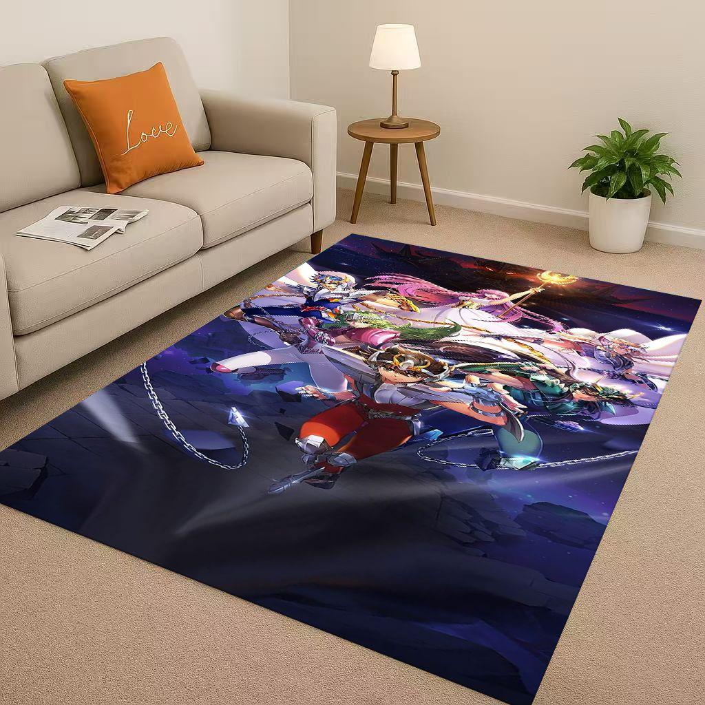 Retro Saint Seiya Shiryu Athena Cartoon Living Room Non Slip Area Rug Carpet for Bedroom Sofa,Easy Clean Home Decor Doormat Kids