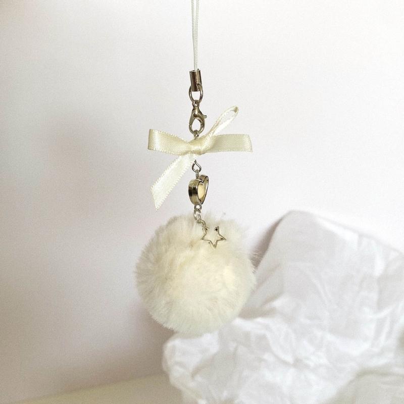 Plush Ball Shapes Key Chain Pendant Faux Furs Key Rings for Phones Cute Jewelry