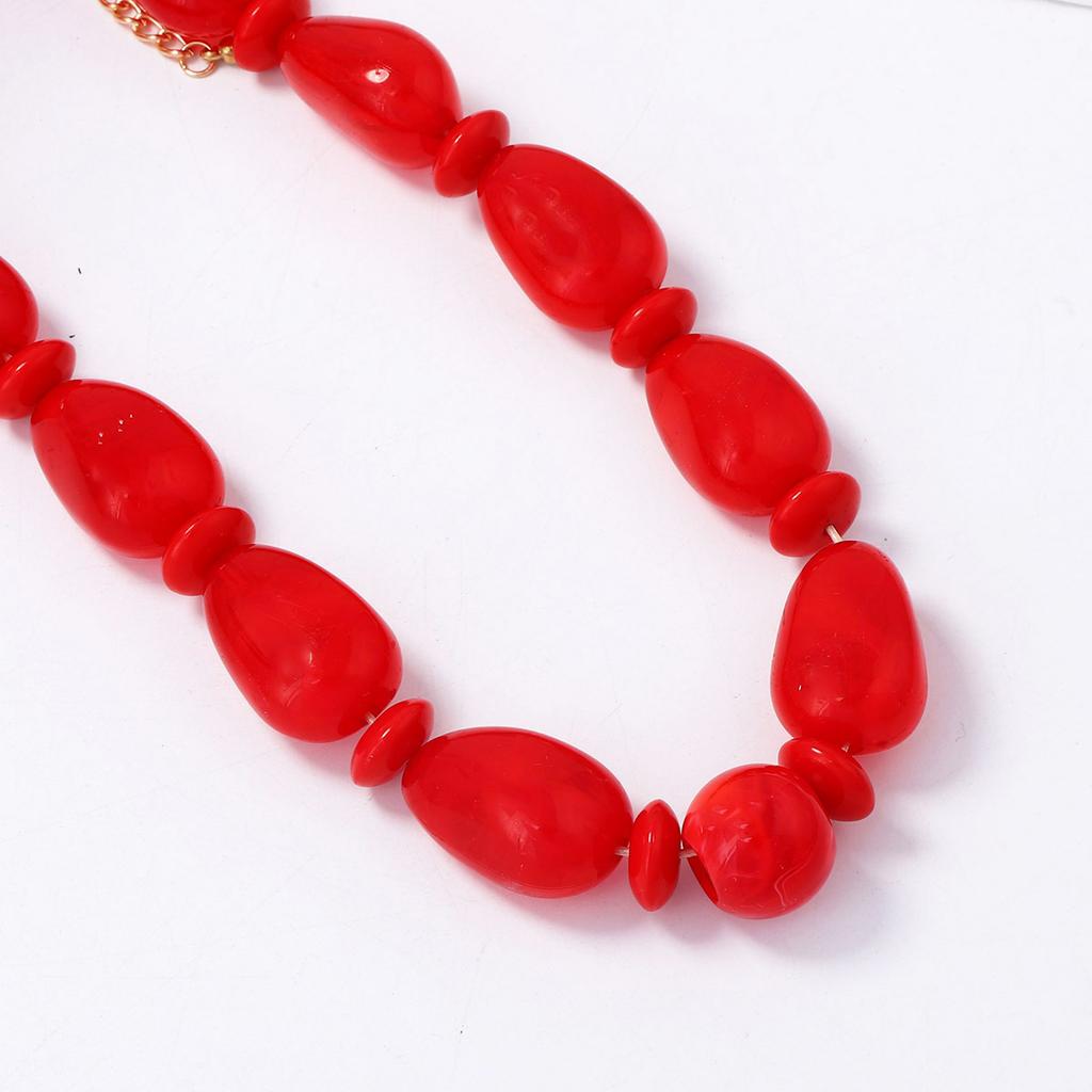 European and American Simple and Exaggerated Geometric Red Beaded Necklace Personalized Light Luxury Versatile Casual Accessories Women