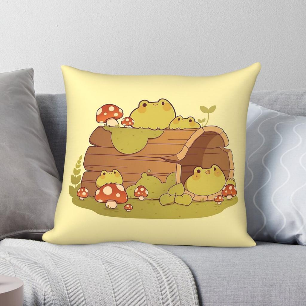 Frogs On A Mossy Log Square Pillowcase Polyester Linen Velvet Creative Zip Decor Pillow Case Home Cushion Cover Wholesale 18"