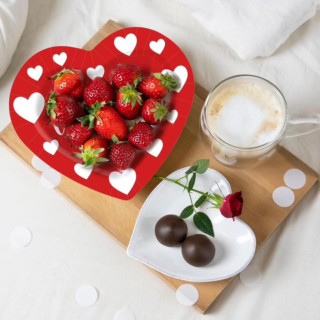 40Pcs Happy Valentine's Day Paper Plates Red Heart Shape Disposable Plates Decorative Dinner Dessert Plates for Wedding Anniversary Birthday Party