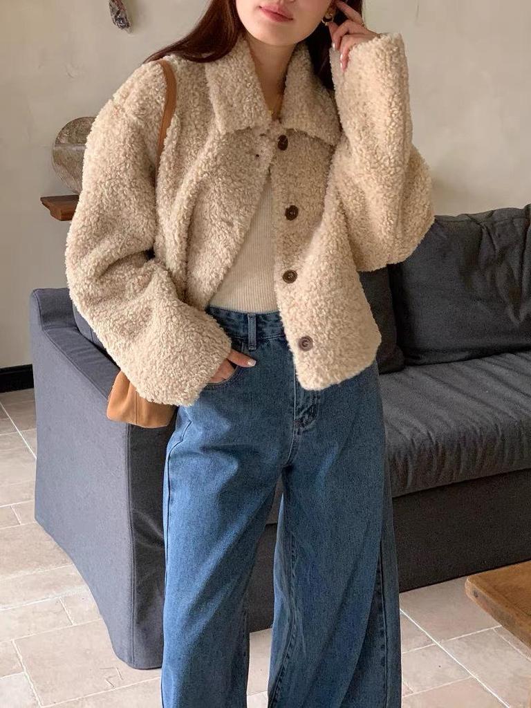 Korean Chic Plus Size Lapel Cardigan: Autumn/Winter Warm Loose Double-Sided Long Plush Coat for Women