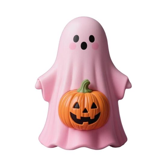 Halloween Statue Pumpkin Ghost Shape Figurine Pink Resin Statue Handheld Halloween Tabletop Decoration