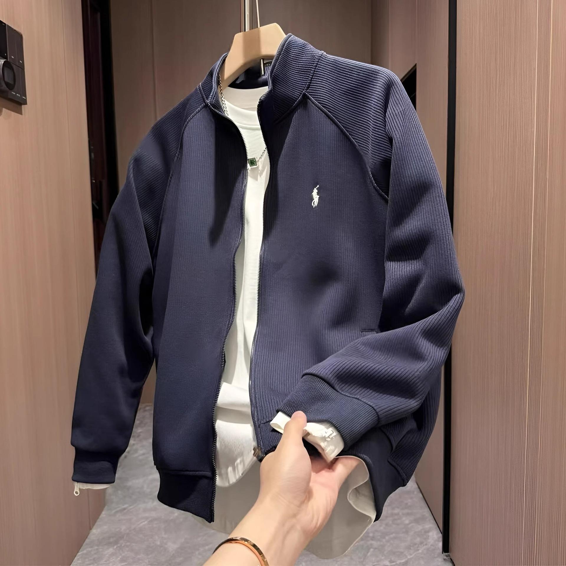 Мужской модный вязаный кардиган-куртка с вышивкой и воротником-стойкой - Повседневный свободный крой 2XL 165-185 jin темно-синий 3700₽