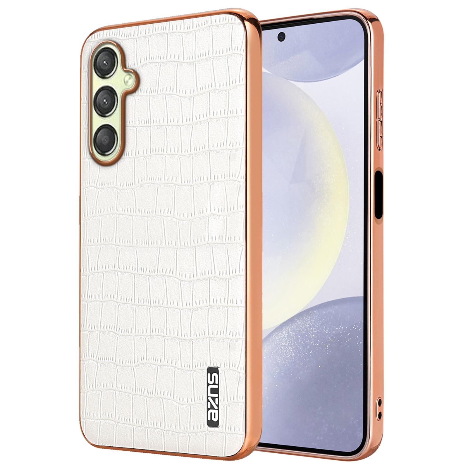 

AZNS Чехол для Samsung Galaxy A16 5G/A16 4G, Гальваническое покрытие, Текстура крокодила, ПУ+ТПУ чехол для телефона White