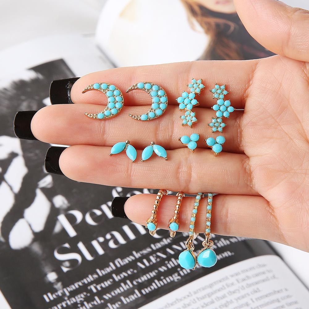 Bohemian Turquoise Gemstone Earrings – Set of 5 Pairs