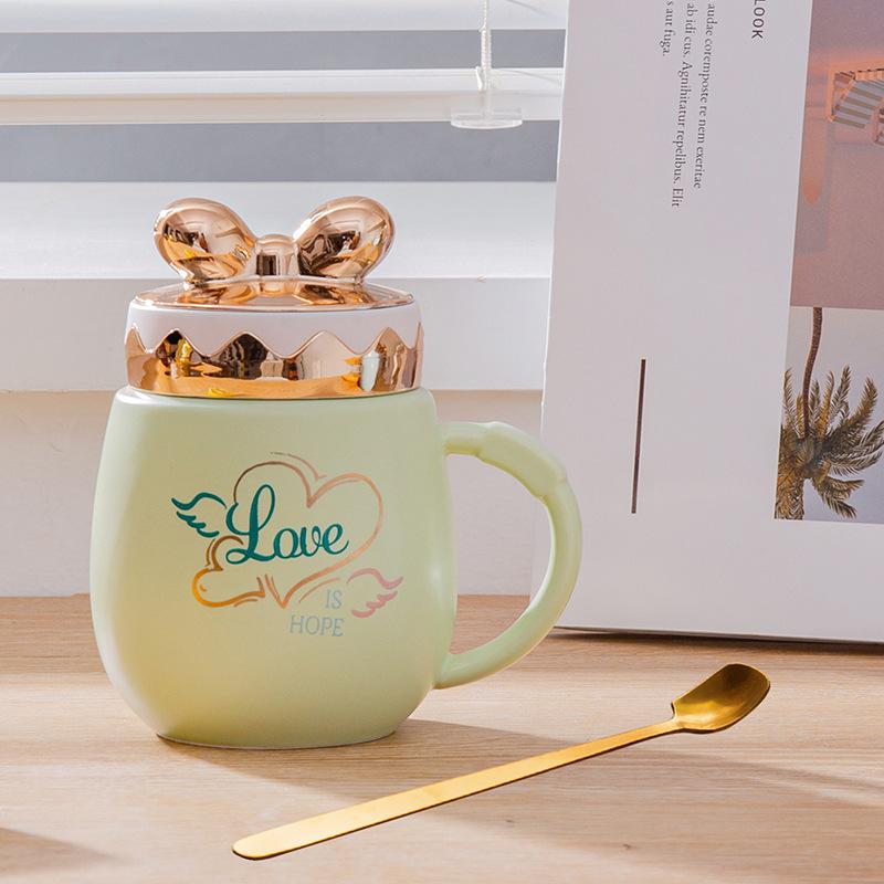 Heart-shaped Wings Butterfly Lid Gift Cup Cute Cartoon Ceramic Mug Water Cup with Lid