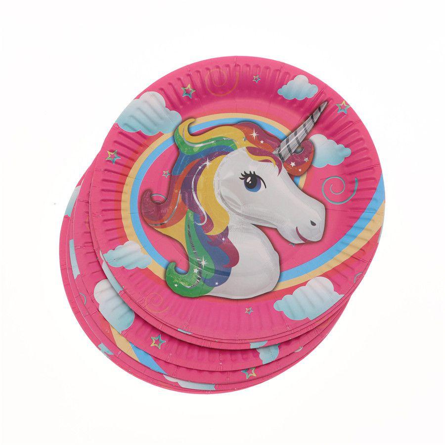 Birthday Kids Unicorn Party Supplies Tableware Plates Cup Fork Tablecloth Banner