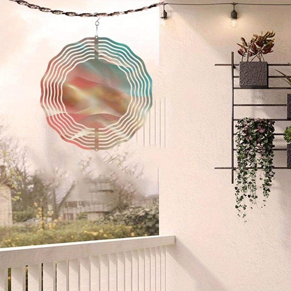 10 Inch Hanging Wind Spinner with Light Wave Pattern 360 Degree Rotating Hook for Garden Balcony Decor Spring Summer Gift Idea