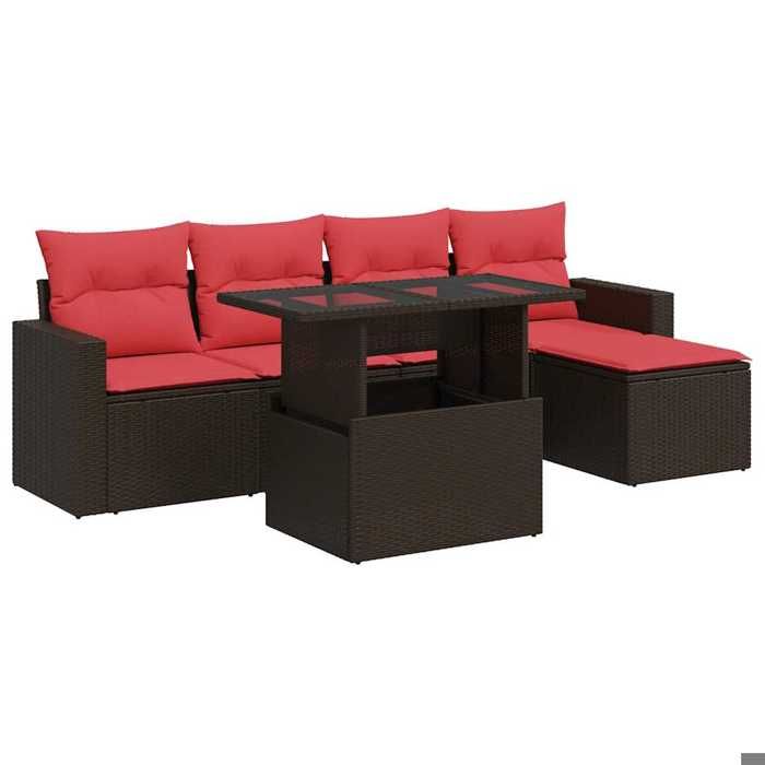 VidaXL Salon de jardin avec coussins 6pcs marron résine tressée acacia, ensemble de canapés d'extérieur, salon de jardin 3326305