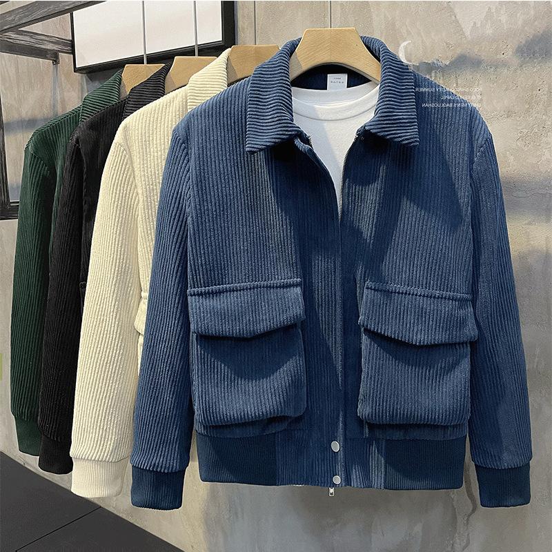 Men's Spring and Autumn Thin Section of The Plus Size Short Paragraph Lapel Loose Solid Colour Casual Jacket Zip Section Jacket