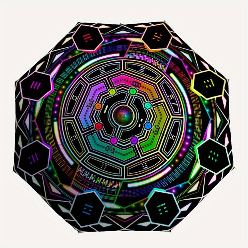 

1pc Neon Mandala Automatic Umbrella - 8-Rib Foldable Design, Outdoor Adventures, and Family Celebrations yy250829037