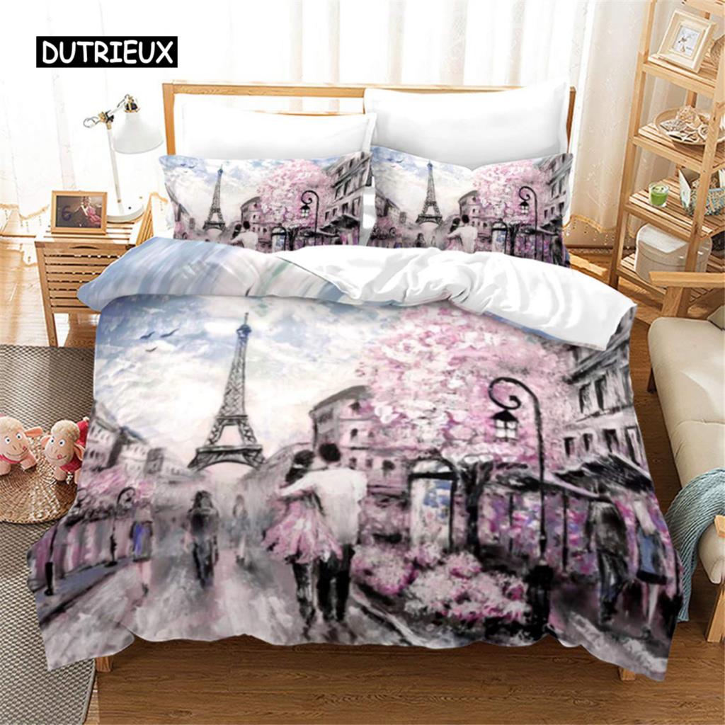 Eiffel Tower Bedding Duvet Cover Set 3d Digital Printing Bed Linen Fashion Design Comforter Cover Bedding Sets  Bed Set
