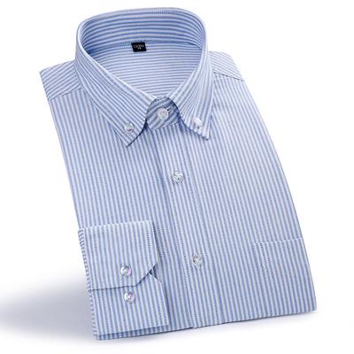 Pure Cotton Oxford manga comprida gola com botão Classic masculino camisas listradas casuais