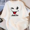 Winking Smile Face Text  Print T-Shirt,Lightweight Summer T-Shirt Breathable Cool, Comfortable Wear