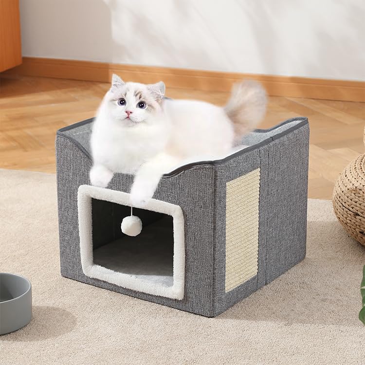 Wenichee Cat Tower Dome Bed Foldable Cat House Easy To Assemble Multifunctional with Scratching Post Cat House Winter Warm Space Saving Cold