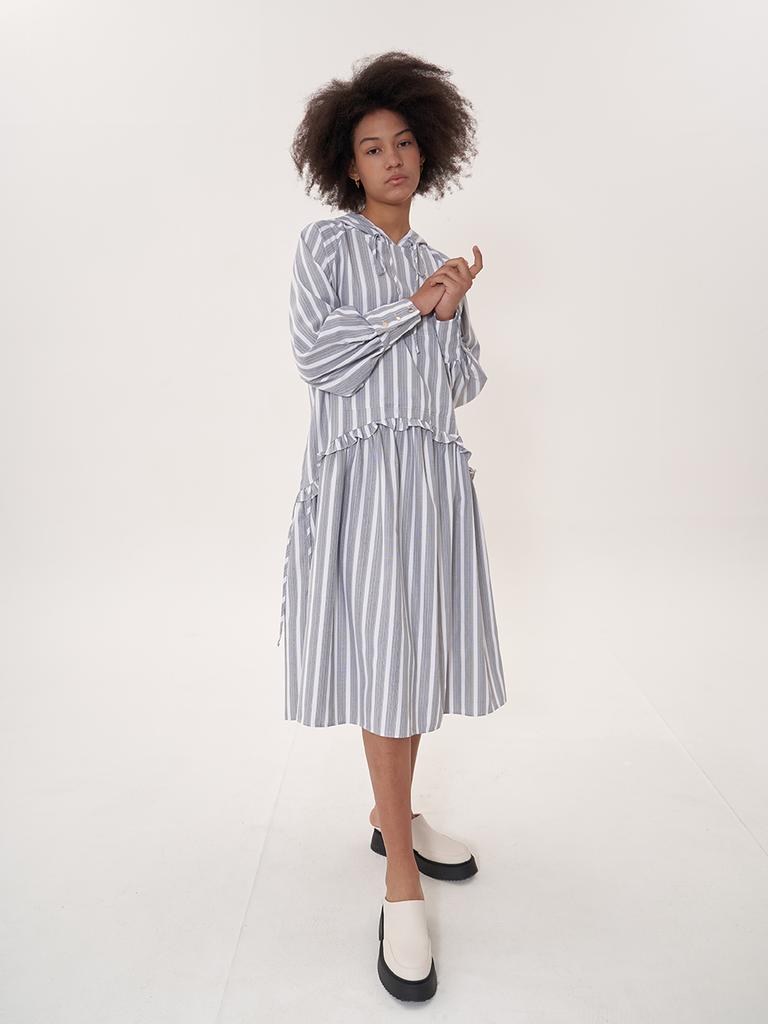 Bemon Hooded Maxi Dress_Black Stripe
