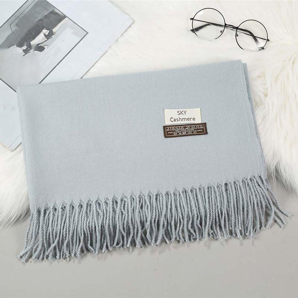Polyester Classic Wool Scarf Windproof Long Neckscarf with Tassel Cold-proof Solid Color Shawl  Men