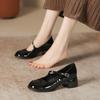 Mjukt läder retro ord med Mary Jane skor dam minimalistiska high-end bekväma lätta mun tjock klack enkelskor