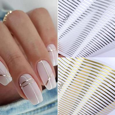 1PC Silver Gold Lines Stripe 3D samolepka na nehty Geometric Waved Star Heart Samolepící jezdec Papíry Nail Art Transfer Stickers