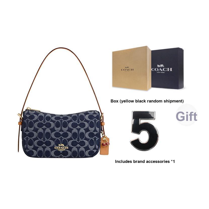Coach Kailey 23 Monogramma Logo Metallico Chiusura con Cerniera Borsa a Spalla in Tessuto Media da Donna Blu Denim CY701-IMXIA