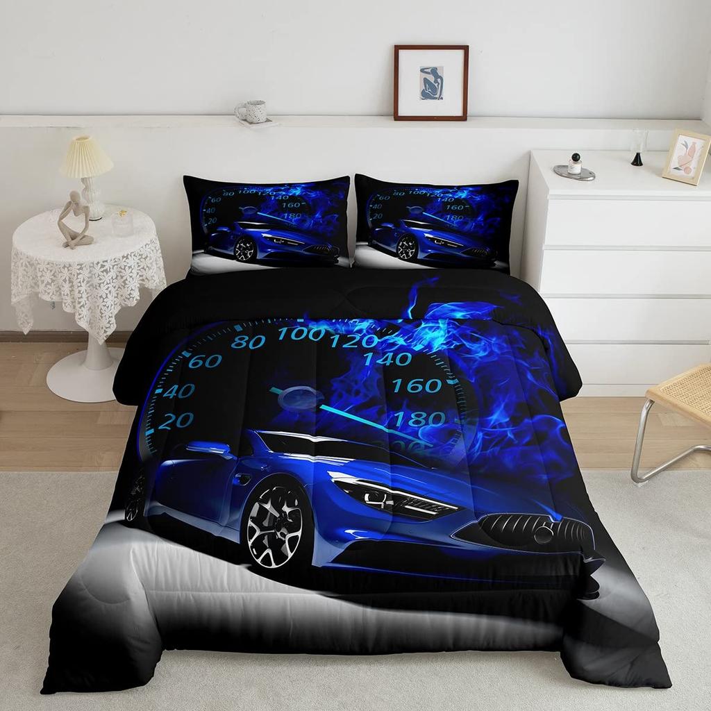 Race Car Duvet Cover Set Queen Size 3D Car Print Bedding Set Stylish Decor Boys Sport Comforter Cover Speed Sports Car Quilt Set