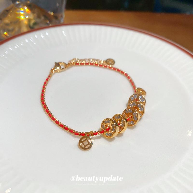 Real gold electroplated woven rope copper coin bracelet new Chinese style retro temperament bracelet light luxury high-end jewelry women