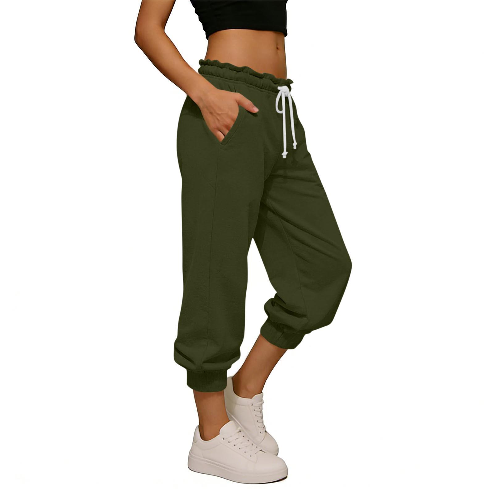Women s High-Waisted Drawstring Cuffed Casual Pants: -Color, Loose-Fit Sweatpants L