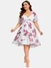 Rosegal Plus Size Twist Lace Trim Belt Layered Flower Print Dress (Adjustable Shoulder Strap)