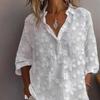 Women's V Neck Blouse Short Sleeve Floral Textured Loose Fit Casual Summer Top