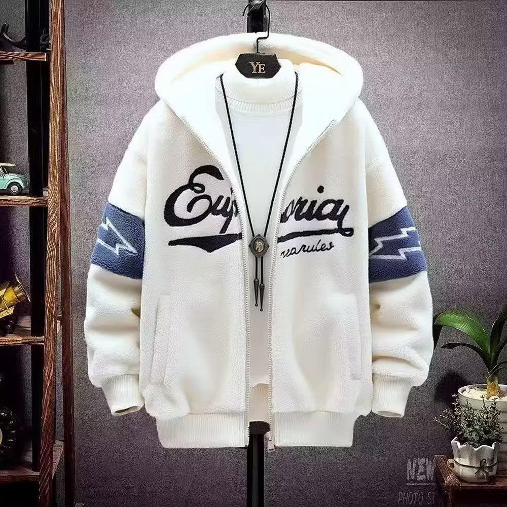 Men's Winter Velvet Hoodie - Trendy Loose Lamb Wool Sweatshirt for High School Students