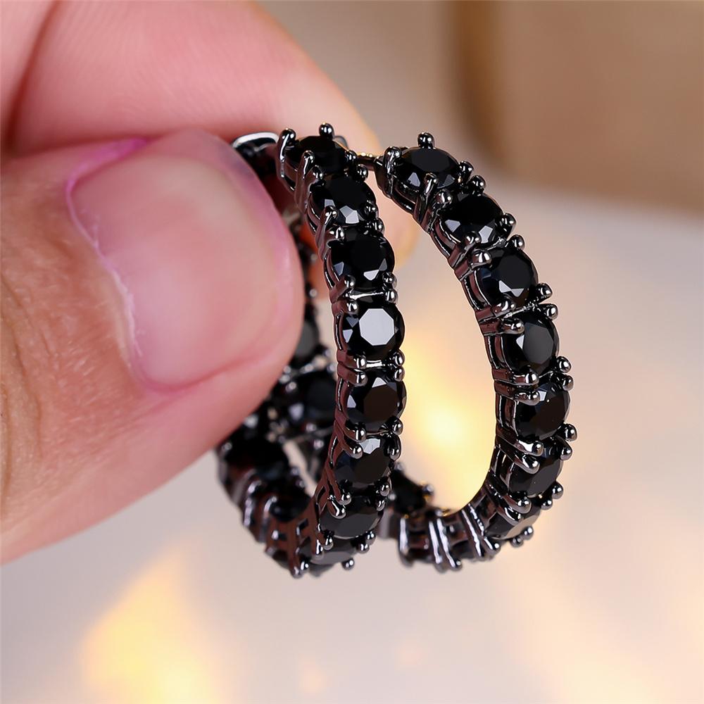 Шарм Женские Маленькие Черные Циркониевые Серьги-Кольца Винтажная Мода Свадебные Для Женщин чёрный