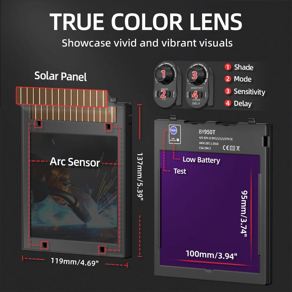 ANDELI Welding Mask 4 Arc Sensor Automatic Filter Automatic Shading Welding Mask Shading Level Welding Mask TIG Arc Welding Compatible Welding Helmet