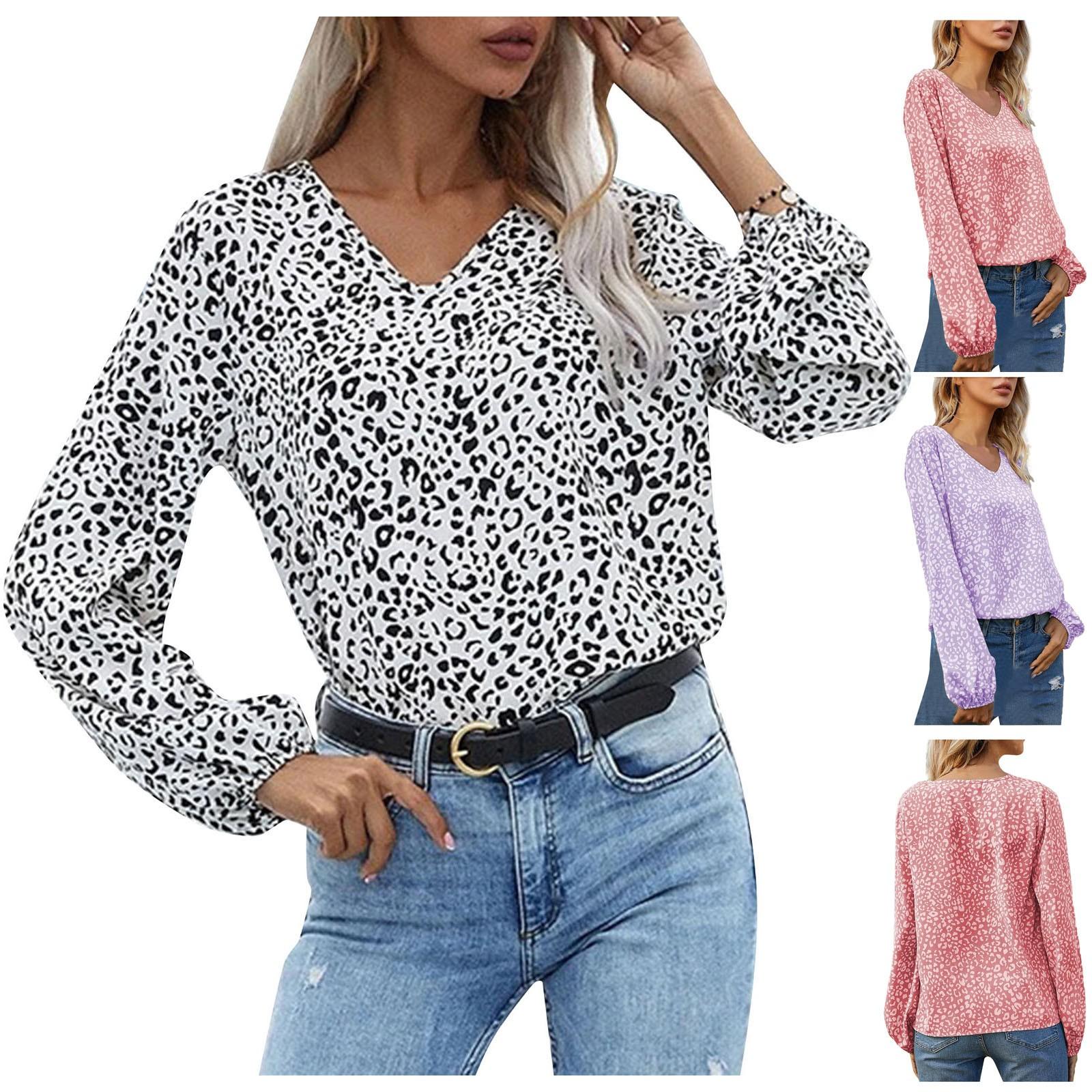 

Женская мода Свободный Повседневный V-образный вырез Чехол Голова Шифон Принт с длинным рукавом Рубашка Топ