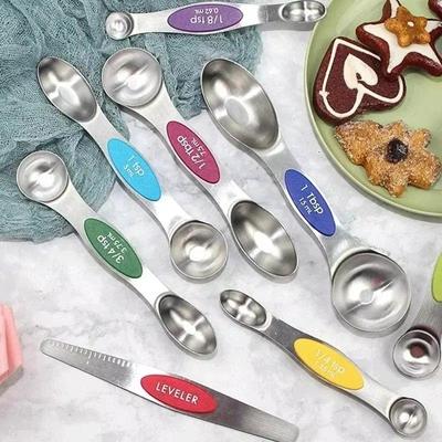 Magnetic Measurement Teaspoon Stainless Steel Double Head Measuring Spoon Coffee Powder Spice Measure Scoop Kitchen Baking Tools