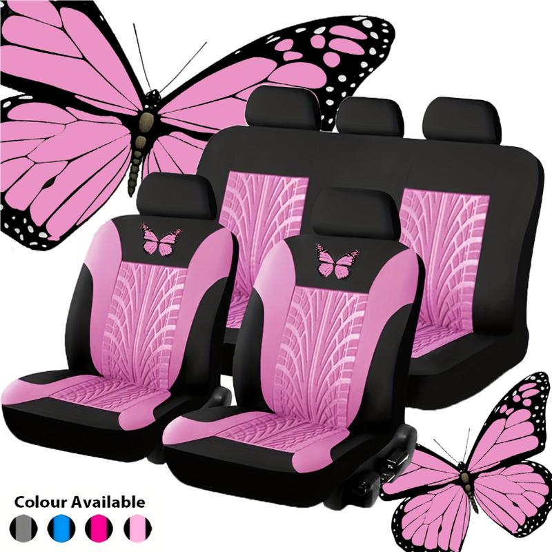 Car Seat Cover Full Set, Universal Butterfly Pattern Embroidery Auto Seat Cover Set