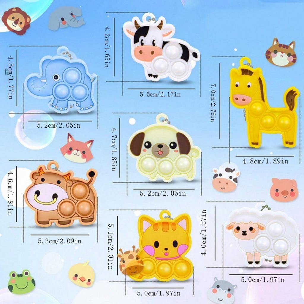 7Pcs Animal Sheep Cat Dogs Pop  Toys Push Bubble Poppers Sensory Stress Relief Toy Squeeze Toy Party Favors