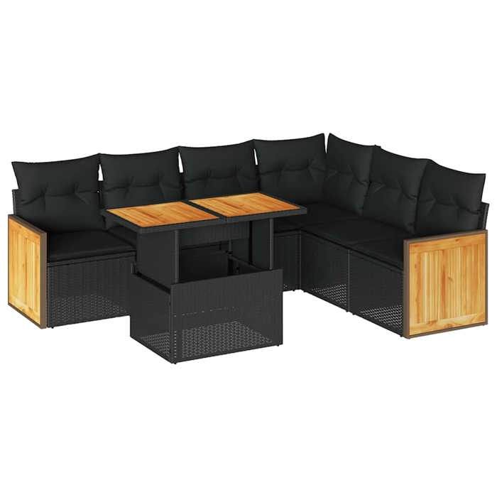 VidaXL Garden Furniture Set with Cushions 7 Pcs Black Braided Resin Acacia 3327716