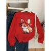 European sizes Crewneck Sweatshirt for Kids Featuring an Adorable Fox with a Red Bow, Sports And Casual Wear Is Soft, Comfortable
