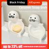 Cute Sea Lion Soap Dish Drainable Soap Box Self Draining Soap Holder Ceramic Soap Container Bathroom Decor Organizer Household