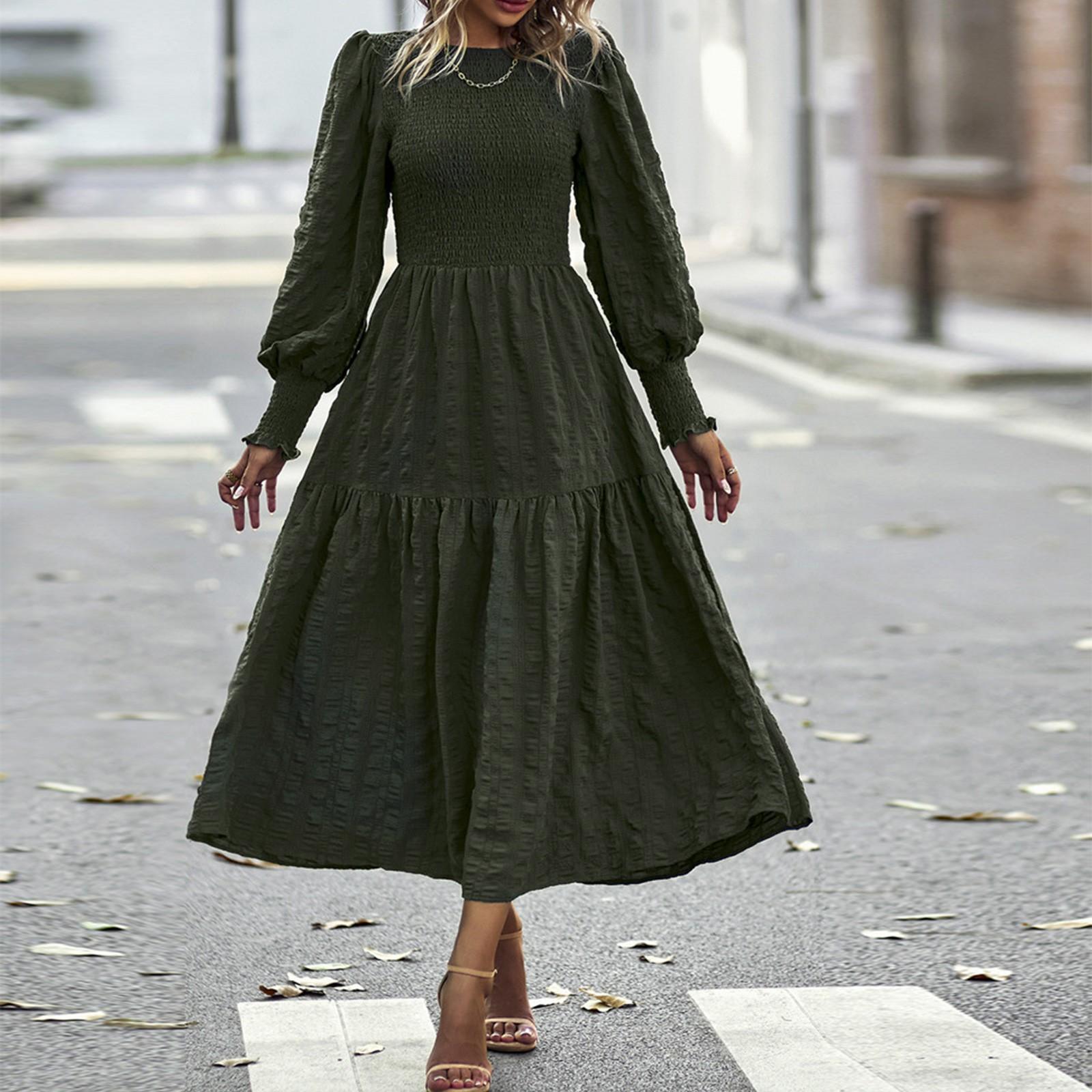 

Женская однотонная плиссированная юбка миди с высокой талией, элегантная лавандовая, с длинным рукавом XL зелёный