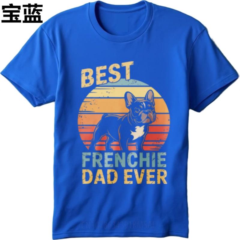 Retro Short Sleeve Shirt Breathable Unisex Round Neck tshirt Cotton Best Frenchie Dad Ever Vintage Sunset Dog Hiphop Boys tops