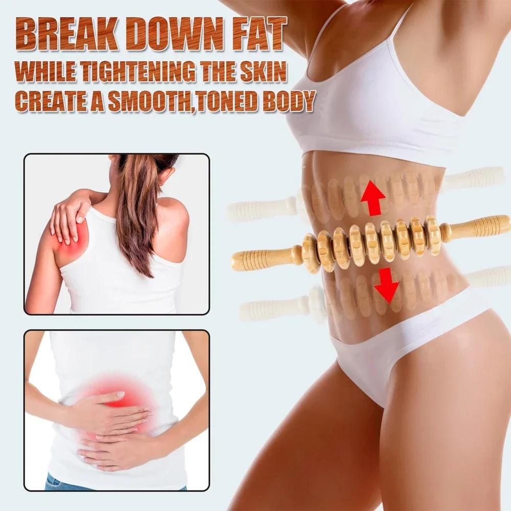 Curved Wood Roller for Stomach Cellulite Wooden Therapy Massage Tool for Body Shaping,Wood Massager Stick for Lymphatic Drainage