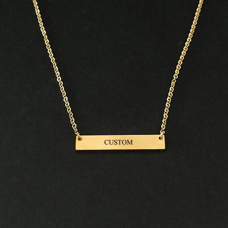 Engraving Personalized Square Bar Custom Necklace Stainless Steel Pendant Necklace Gold 3 Colors Women/Men Custom Gift