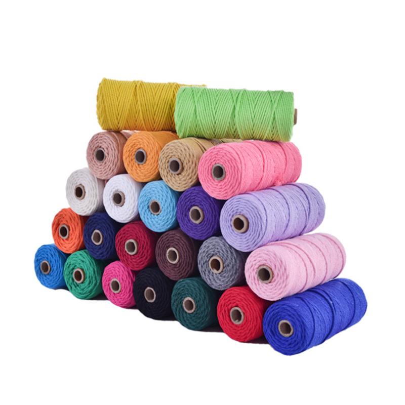 High Tenacity 3mm Thick Colored Twisted Macrame Eco-Friendly Cotton String Cord Rope Roll for Garment & Shoes Handbag Making