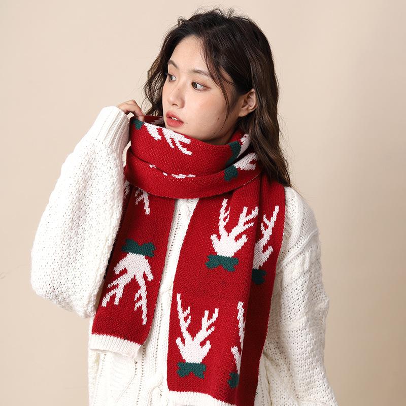 Birthday Gift Red Scarf Women's Winter Plaid Versatile Couple New Christmas Knitted Wool High-end Scarf