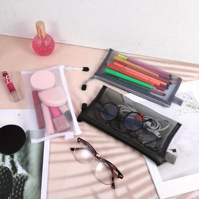5pcs Transparent Mesh Cosmetic Storage Bag Clear Zipper Pencil Case Portable Travel Toiletries Handbag Stationery Pen Case